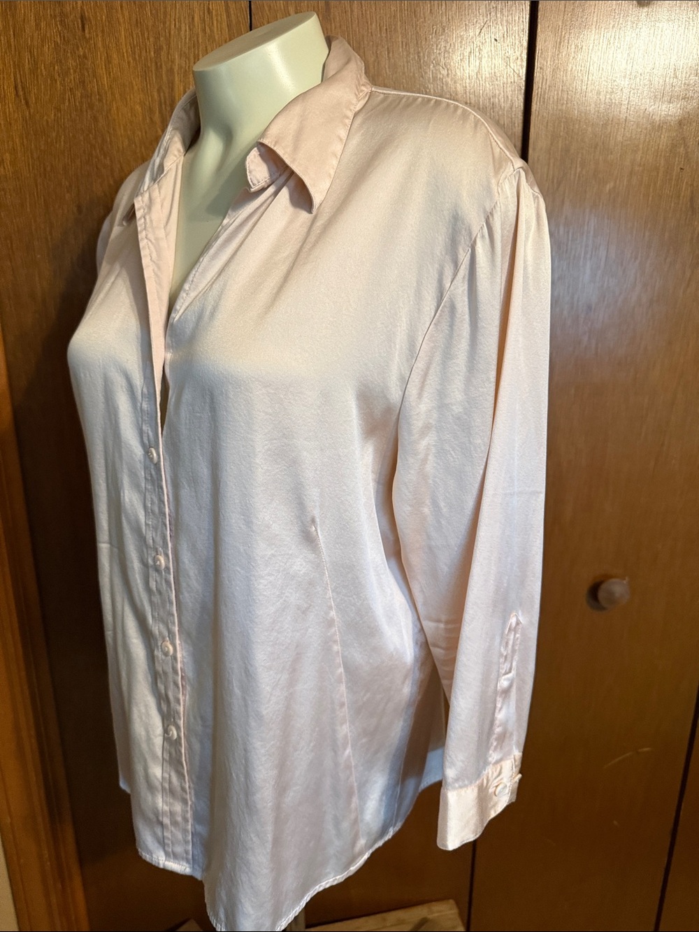 Rafaella Pale Peach Satin Button-Down Shirt